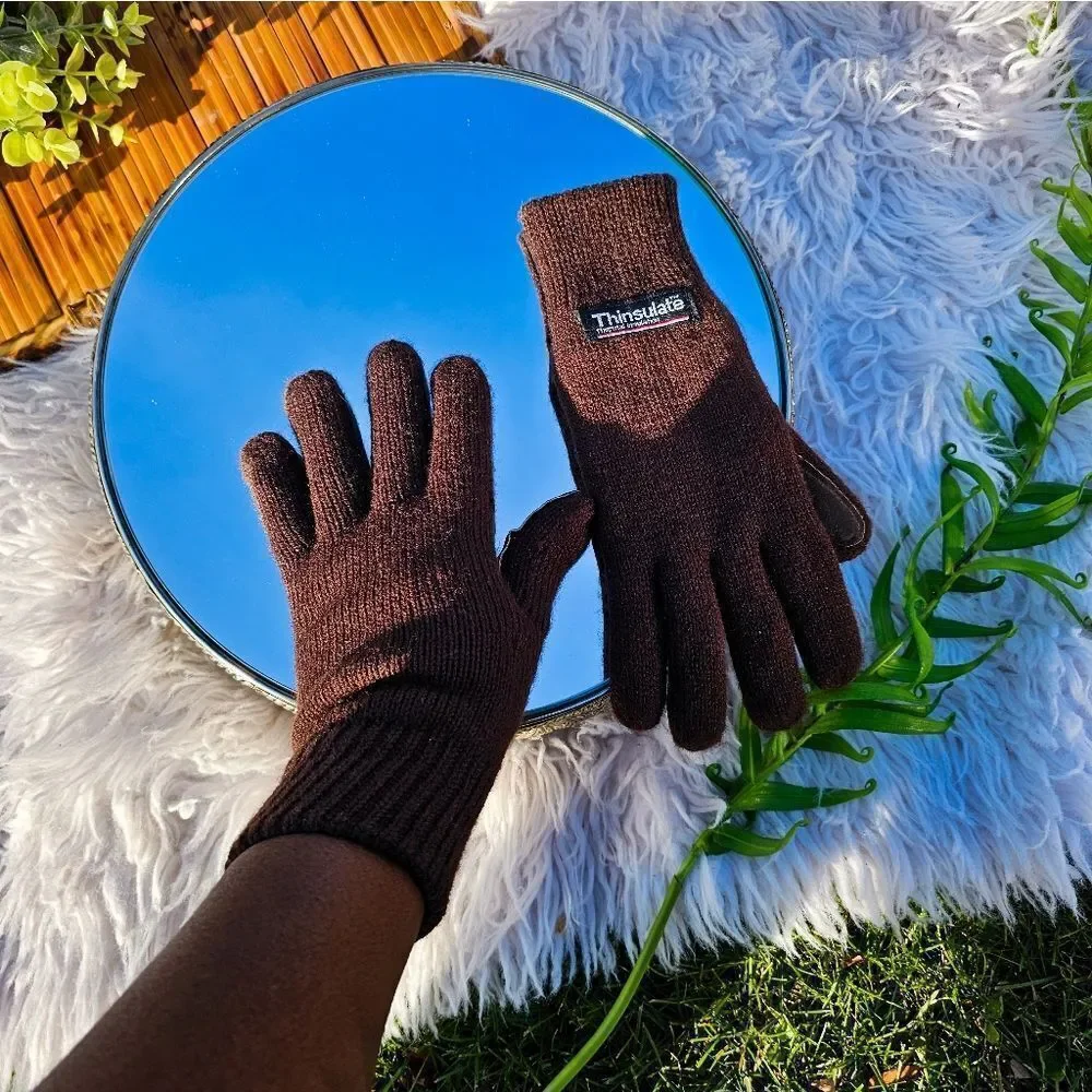 Thinsulate Thermal Brown Insulated Acrylic Blend Suede Lether Detail Unisex Glov